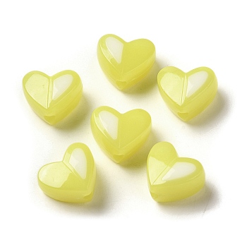 Imitation Jelly Acrylic Opaque Beads, Two Tone, Heart, Yellow, 14x16x7mm, Hole: 3mm