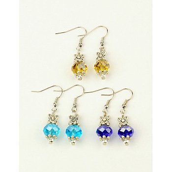 Trendy Glass Ball Dangle Earrings, with Tibetan Style Beads and Brass Earring Hooks, Mixed Color, 40mm