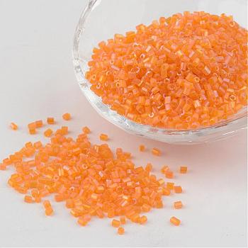 11/0 Two Cut Glass Seed Beads, Hexagon, Trans.Colours Rainbow, Orange, Size: about 2.2mm in diameter, about 1344pcs/50g