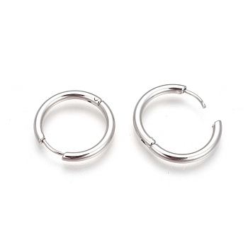 304 Stainless Steel Hoop Earrings, Manual Polishing Huggie Earrings, Stainless Steel Color, 12 Gauge, 12x2mm, Pin: 0.8mm(±0.1mm), Inner Diameter: 8mm