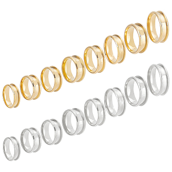 PandaHall Elite 16Pcs 16 Style 201 Stainless Steel Grooved Finger Ring Settings, Ring Core Blank, for Inlay Ring Jewelry Making, Golden & Stainless Steel Color, US Size 5 1/4~14(15.9~23mm), 1Pc/style