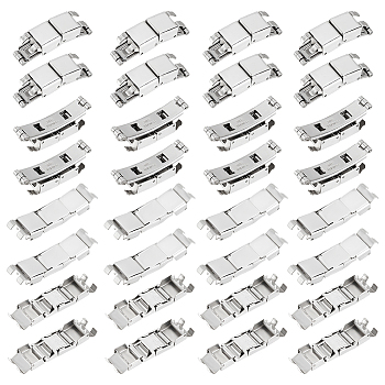 DICOSMETIC 20 Sets 2 Styles Rectangle 201 Stainless Steel Watch Band Clasps, Stainless Steel Color, 33~34x10~11x4~8mm, Hole: 1~3x9~10mm, 10 sets/style