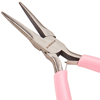 45# Carbon Steel Jewelry Pliers, Long Chain Nose Pliers, Polishing, Pink, 12.6x7.9x0.9cm