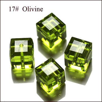 Imitation Austrian Crystal Beads, Grade AAA, Faceted, Cube, Yellow Green, 4x4x4mm(size within the error range of 0.5~1mm), Hole: 0.7~0.9mm