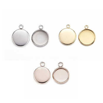 304 Stainless Steel Pendant Cabochon Settings, Plain Edge Bezel Cups, Flat Round, Mixed Color, Tray: 10mm, 15x12x2mm, Hole: 2mm