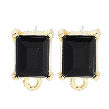 Alloy Glass Rhinestone Stud Earring Finding Accessories, Square, Black, 13x8.5mm, Hole: 1.6mm, Pin: 0.7mm