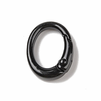 Spray Painted Alloy Spring Gate Rings, Oval, Black, 19.5x15x4.5mm