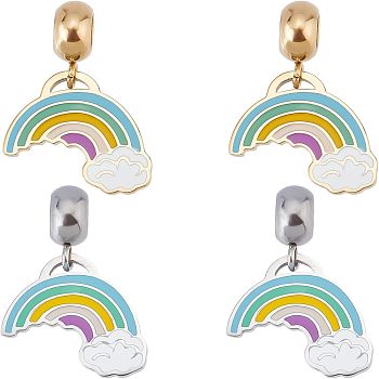 Unicraftale 4Pcs 2 Colors 304 Stainless Steel European Dangle Charms, Large Hole Pendants, with Enamel, Rainbow, Golden & Stainless Steel Color, 26mm, Hole: 4mm, Rainbow: 15x15.5x1mm, 2pcs/color