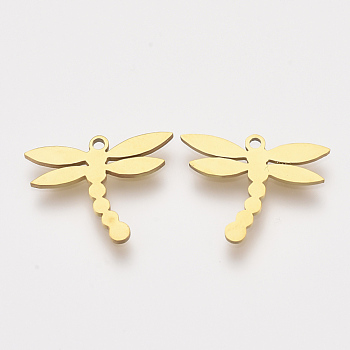 201 Stainless Steel Charms, Laser Cut Pendants, Dragonfly, Golden, 13x16.5x1mm, Hole: 1.2mm