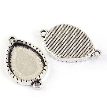 Tibetan Style Alloy Link Cabochon Settings, teardrop, Cadmium Free & Lead Free, Antique Silver, Tray: 13.5x18.5mm, 27x16x3.5mm, Hole: 2mm, about 350pcs/1000g