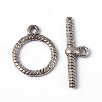 Tibetan Style Alloy Toggle Clasps, Lead Free and Cadmium Free, Ring, Antique Silver, Ring: 15.5mm in diameter, 20mm long, Bar: 27.5mm long, hole: 2mm