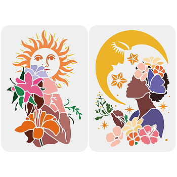 2Pcs 2 Styles Environmental Protection Theme Plastic Drawing Painting Stencils Templates Sets, Sun Pattern, 29.7x21cm, 1pc/style