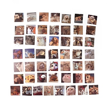 48Pcs 48 Styles PVC Plastic Pet Stickers Sets, Waterproof Adhesive Decals for DIY Scrapbooking, Photo Album Decoration, Dog, Cat Pattern, 50.5x50.5x0.2mm, 1pc/style