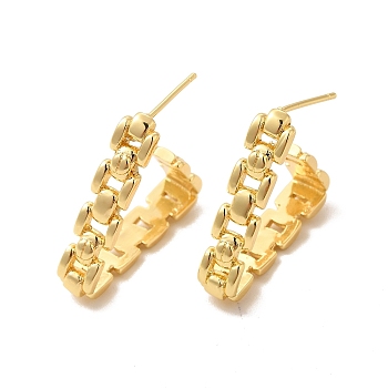 Rack Plating Brass Triangle Stud Earrings for Women, Lead Free & Cadmium Free, Real 18K Gold Plated, 26x27.5mm, Pin: 0.8mm