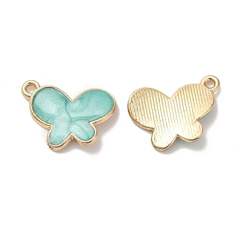 Alloy Enamel Pendants, Long-Lasting Plated, Cadmium Free & Nickel Free & Lead Free, Golden, Butterfly Charm, Turquoise, 12x17x2mm, Hole: 1mm