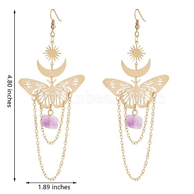 Alloy Butterfly with Natural Amethyst Tassel Dangle Earrings(JE983A)-7