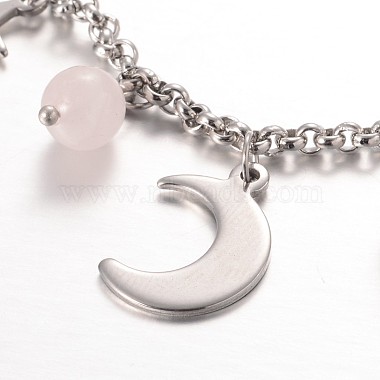 Moon & Star Stainless Steel Gemstone Charm Bracelets(X-BJEW-JB01935-01)-2
