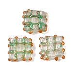 Handmade Gold Sand Lampwork Beads, Hand Painted Beads, Square, with Enamel, Light Green, 19~19.5x20x7~8mm, Hole: 1.2~1.6mm(LAMP-L082-01D)
