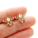 Bees 201 Stainless Steel Stud Earrings, Golden, 12x13mm(FS-WGD71BE-02)