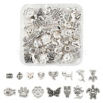 45Pcs 15 Styles Tibetan Style Alloy Beads, Mixed Animal Shapes, Antique Silver, 8~18x8~15x2.5~7.5mm, Hole: 1.2~4.5mm, 3pcs/style(FIND-YW0006-32)