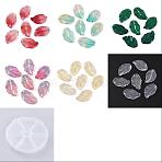 120Pcs 6 Colors Handmade Transparent Czech Lampwork Pendants, with Gold Foil
, Leaf Charms, Mixed Color, 28x17x3.5mm, Hole: 1.2mm, 20pcs/color(LAMP-HS0001-14)