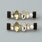 Detachable Alloy Shoe Lace Buckle Clips, Glass Rhinestone Shoe Decoration, Light Gold, 15.5x47x11.5mm, Hole: 5mm(FIND-WH0152-056)