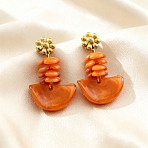 304 Stainless Steel & Acrylic Dangle Stud Earrings for Women, Flower, Coral, 62x37mm(WG52DC4-02)