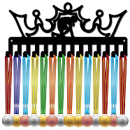 Iron Medal Holder Frame, 14 Hooks Medals Display Hanger Rack, with Screws, Black, Crown, 130x290mm(AJEW-WH0390-065)