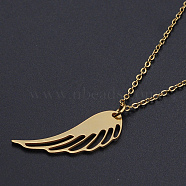 201 Stainless Steel Pendant Necklaces, with Cable Chains and Lobster Claw Clasps, Wing, Golden, 17.7 inch(45cm), 1.5mm(NJEW-S105-JN568-45-2)