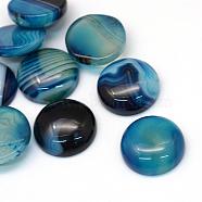 Dyed Natural Striped Agate/Banded Agate Cabochons, Half Round/Dome, Steel Blue, 20x5~8mm(G-R348-20mm-02)