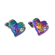 Ion Plating(IP) 304 Stainless Steel Heart Stud Earrings for Women, Rainbow Color, 20x19mm, Pin: 0.7mm(EJEW-F300-03MC)