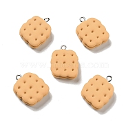Opaque Resin Pendants, Biscuits Charm, Imitation Food, with Platinum Tone Iron Loops, Wheat, 24x19x7mm, Hole: 2x2.5mm(X-RESI-G043-D02-A)