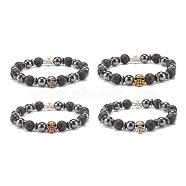 4Pcs 4 Color Natural Lava Rock & Synthetic Hematite Stretch Bracelets Set, Cross and Skull Alloy Beaded Bracelets for Women, Mixed Color, Inner Diameter: 2-1/4 inch(5.8cm), 1Pc/color(BJEW-JB07881)