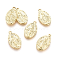 Brass Pendants, Long-Lasting Plated, Miraculous Medal, Oval with Virgin Mary, Real 18K Gold Plated, 20.5x11.5x2mm, Hole: 1.4mm(KK-G389-02G)