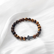 Natural Tiger Eye & Cross Stretch Bracelet(TO4713-1)