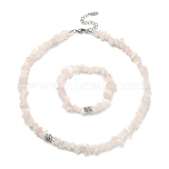 Natural Rose Quartz Chips Beaded Necklace & Stretc Bracelet, Gemstone Jewelry Set, 16-3/8 inch(41.7cm), Inner Diameter: 2 inch(5cm)(SJEW-JS01281-02)