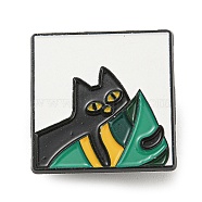 Square with Cat & Monstera Leaf Enamel Pins, Black Alloy Brooch for Backpack Clothes, Medium Sea Green, 25.5x25.5x1mm(JEWB-P024-B01)