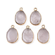 Natural Rose Quartz Pendants, with Light Gold Plated Brass Findings, Oval, 22~22.5x13~13.5x4.5~5mm, Hole: 1.6mm(G-N326-130-02)