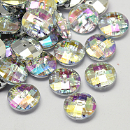 Taiwan Acrylic Rhinestone Buttons, Faceted, 2-Hole, Disc, Colorful, 13x4.5mm, Hole: 1mm(BUTT-F022-13mm-14)