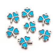 Alloy Enamel Pendants, Lead Free and Cadmium Free, Ireland Shamrock, Platinum Color, Dodger Blue, 20x18x2mm, Hole: 2mm(X-ENAM-P063-3)