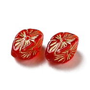 Transparent Plating Acrylic Beads, Golden Metal Enlaced, Flower, Red, 13.5~14x7x7mm, Hole: 1.8mm, about 1190pcs/500g(OACR-L013-032)