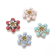 Golden Tone Brass Bead Caps, with Rhinestone and Enamel, Flower, Mixed Color, 18x16x5mm, Hole: 0.8mm, Inner Diameter: 3mm(KK-L173-12)
