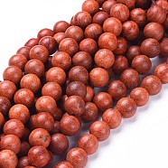 Natural Wood Beads Strands, Round, Orange Red, 4mm, Hole: 1mm, about 98pcs/strand, 15.5 inch(39.5cm)(WOOD-F008-01-A)