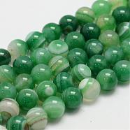 Natural Striped Agate/Banded Agate Bead Strands, Round, Grade A, Dyed, Sea Green, 6mm, Hole: 1mm, about 62~63pcs/strand, 14.5 inch(G-K155-B-6mm-08)