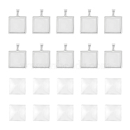 DIY Blank Pendant Making Kit, Including Square 304 Stainless Steel Pendant Cabochon Settings, Glass Cabochons, Stainless Steel Color, 20Pcs/box(DIY-UN0004-93)