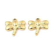 304 Stainless Steel Pendants, Dragonfly Charm, Real 18K Gold Plated, 15.5x17x3mm, Hole: 1.6mm(STAS-A089-20G)