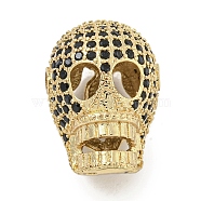 rass Micro Pave Black Cubic Zirconia Beads, Skull, Real 18K Gold Plated, 16x12x11mm, Hole: 1.6mm(ZIRC-P119-13G-02)