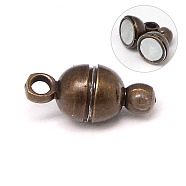 Round Brass Magnetic Clasps with Loops, N35 Grade Strong Magnet, Oval, Nickel Free, Red Copper, 11x5mm, Hole: 1mm(KK-D331-R-NF)