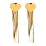 Vacuum Plating Golden 304 Stainless Steel Dangle Stud Earrings, Chains Tassel Earrings, Heart, 58.5x14mm(EJEW-D083-08C-G)