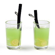 Plastic Imitation Drink Pendants, Juice Glass Charms with Resin Inside and Platinum Plated Iron Loops, Yellow Green, 26~30x13~15x11mm, Hole: 1.8mm(CRES-S359-13B-1)